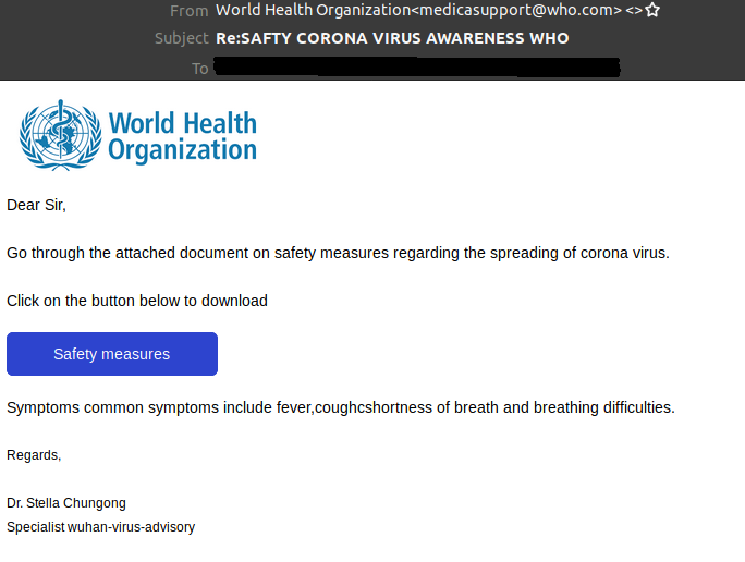 Coronavirus Phishing E-Mail Button